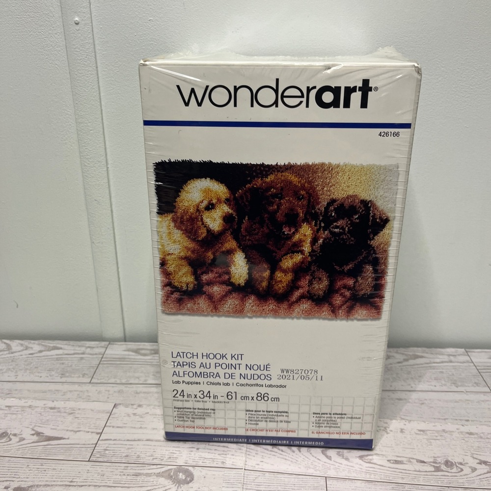 Wonderart Lab Puppies Latch Hook Kit 24x34 Rug 426166 Intermediate Dog Craft